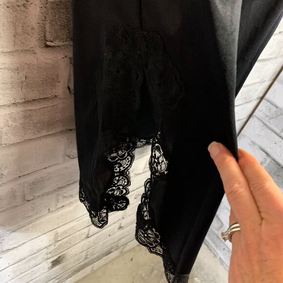 Vintage 90s Y2K French Maid Black Silky Satin Lace Boho Chic Half Slip Skirt - Picture 3 of 14